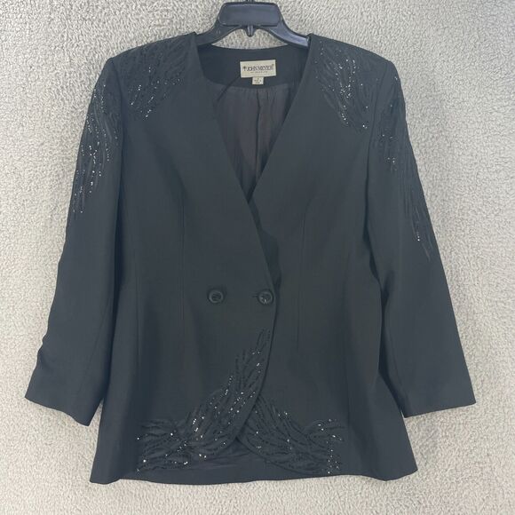 Vtg John Meyer Womens Formal Blazer Jacket Sequin Sz 14 Wedding Black Norwich - Picture 1 of 13